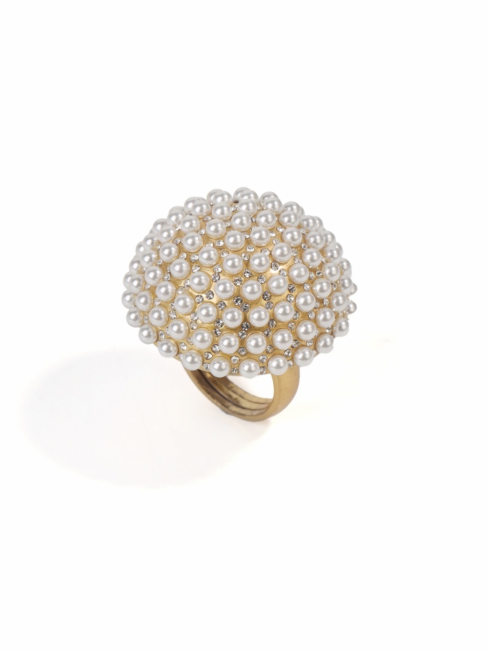 Museum-grade Gold-Tone Dome Pearl Cluster Ring - White Pearls adjustable